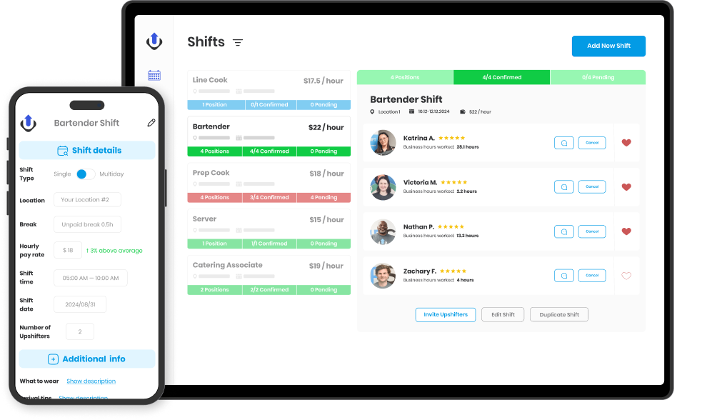Upshift business app showing shift management